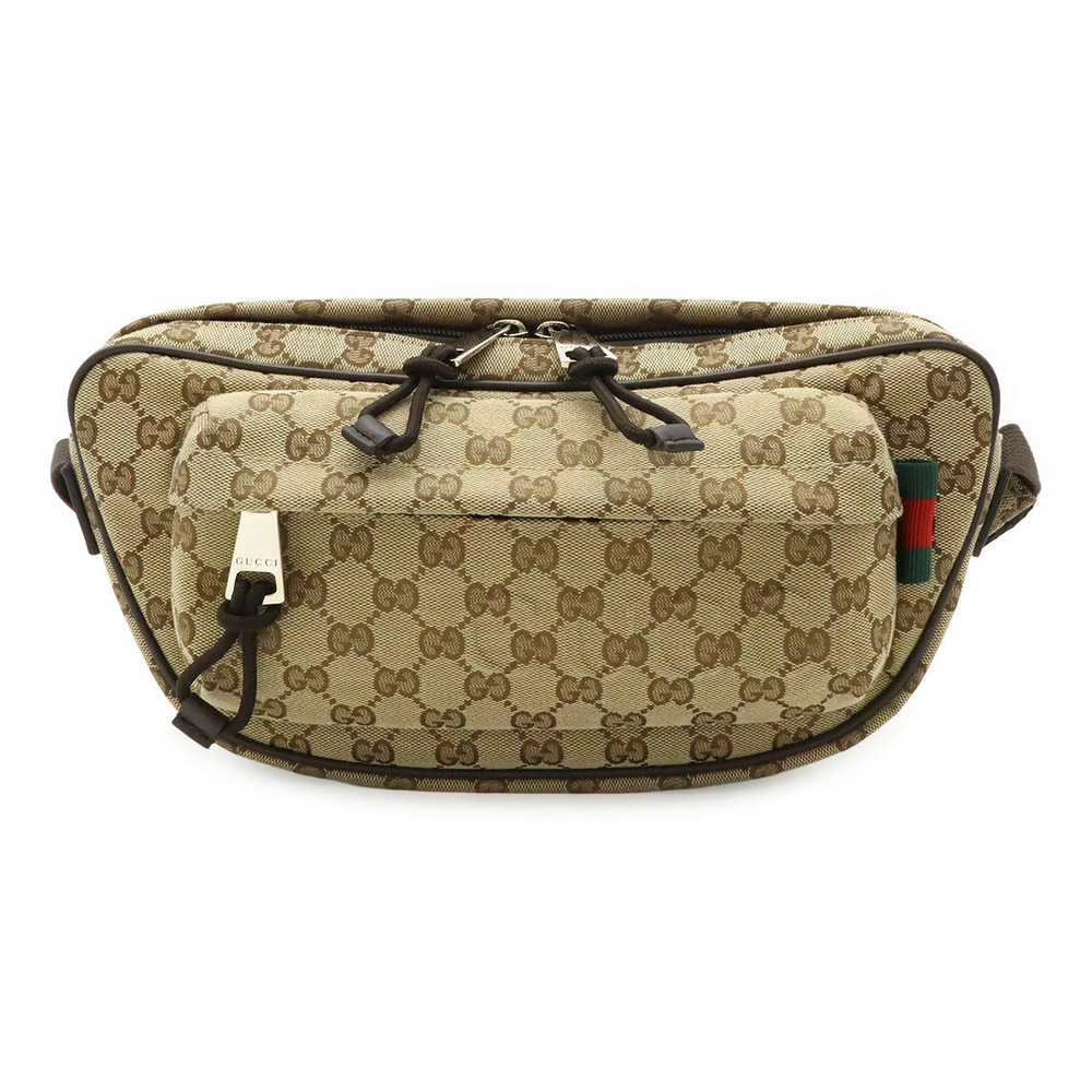 Gucci GG Canvas Sling Bag Body Waist Crossbody Beige Cream Dark Brown